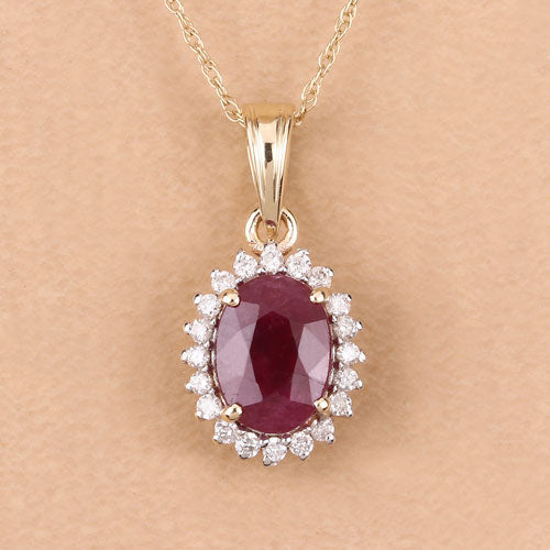 1.60 Carat Genuine Ruby and White Diamond 10K Yellow Gold Pendant on sale at MyriadMart