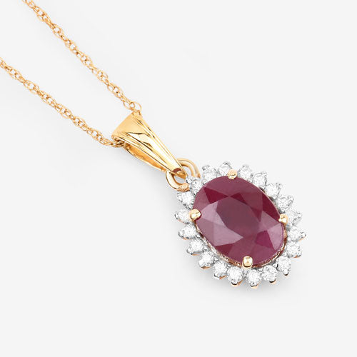 1.60 Carat Genuine Ruby and White Diamond 10K Yellow Gold Pendant on sale at MyriadMart