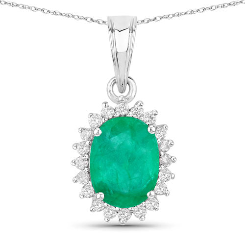 1.36 Carat Genuine Zambian Emerald and White Diamond 10K White Gold Pendant on sale at MyriadMart