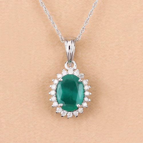 1.36 Carat Genuine Zambian Emerald and White Diamond 10K White Gold Pendant on sale at MyriadMart