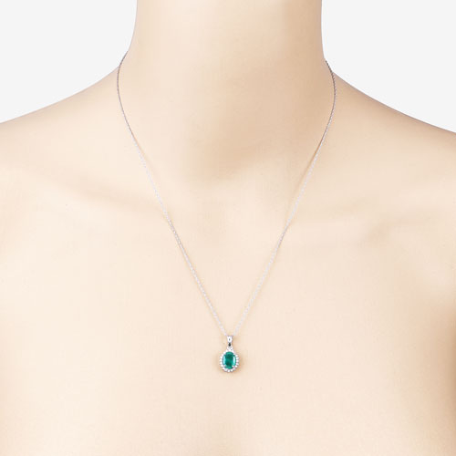 1.36 Carat Genuine Zambian Emerald and White Diamond 10K White Gold Pendant on sale at MyriadMart