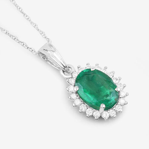 1.36 Carat Genuine Zambian Emerald and White Diamond 10K White Gold Pendant on sale at MyriadMart