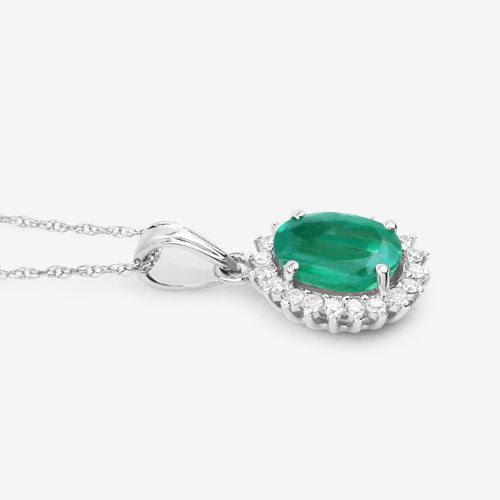 1.36 Carat Genuine Zambian Emerald and White Diamond 10K White Gold Pendant on sale at MyriadMart