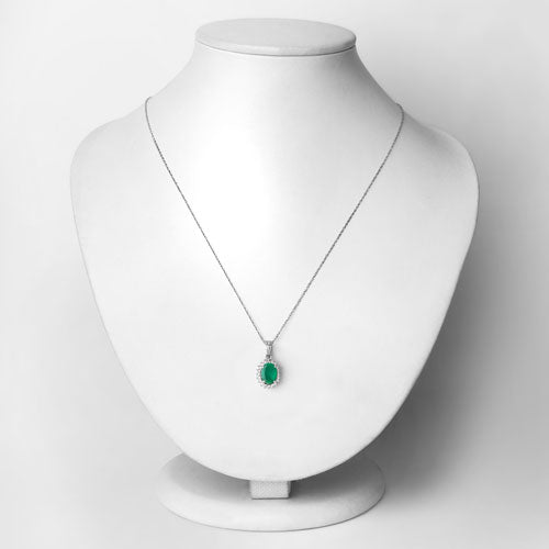 1.36 Carat Genuine Zambian Emerald and White Diamond 10K White Gold Pendant on sale at MyriadMart