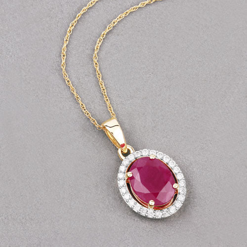 2.51 Carat Genuine Ruby and White Diamond 10K Yellow Gold Pendant on sale at MyriadMart