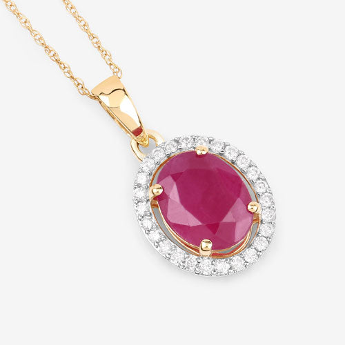 2.51 Carat Genuine Ruby and White Diamond 10K Yellow Gold Pendant on sale at MyriadMart
