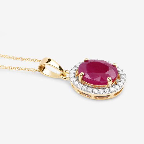 2.51 Carat Genuine Ruby and White Diamond 10K Yellow Gold Pendant on sale at MyriadMart