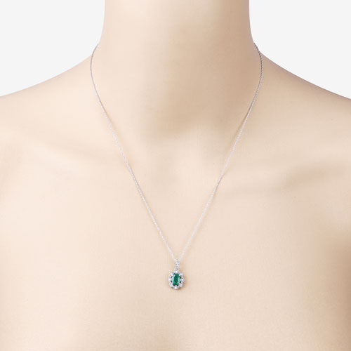 0.79 Carat Genuine Zambian Emerald and White Diamond 10K White Gold Pendant on sale at MyriadMart