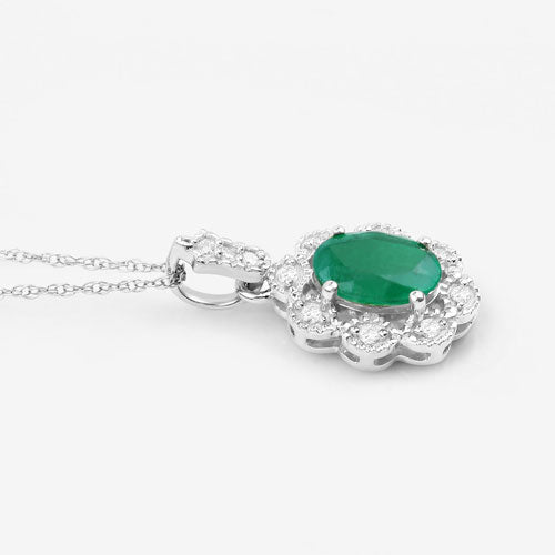 0.79 Carat Genuine Zambian Emerald and White Diamond 10K White Gold Pendant on sale at MyriadMart
