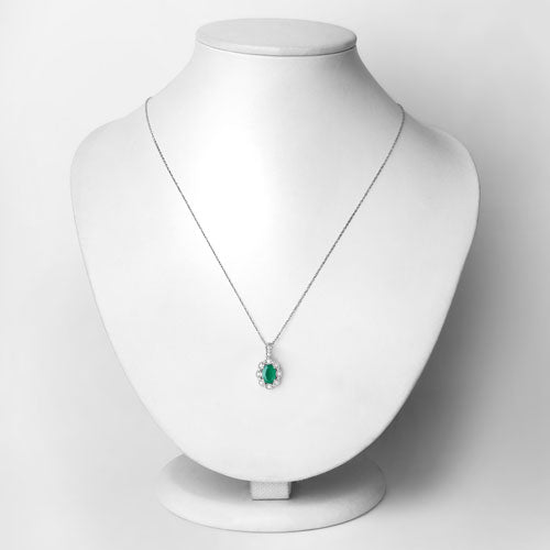 0.79 Carat Genuine Zambian Emerald and White Diamond 10K White Gold Pendant on sale at MyriadMart