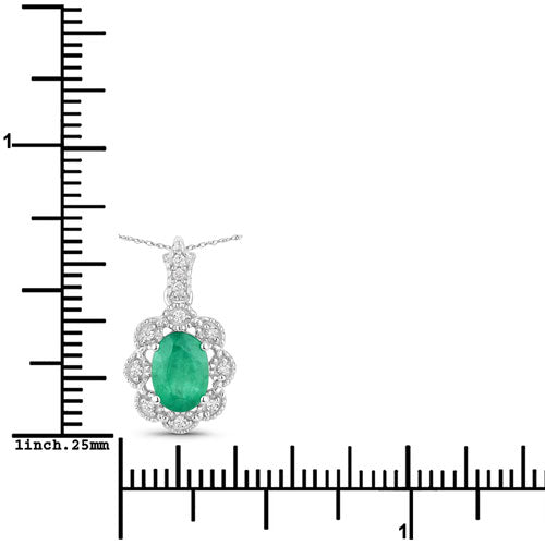 0.79 Carat Genuine Zambian Emerald and White Diamond 10K White Gold Pendant on sale at MyriadMart