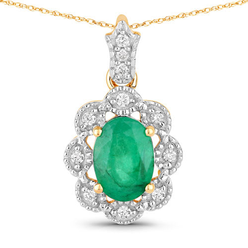 0.79 Carat Genuine Zambian Emerald and White Diamond 10K Yellow Gold Pendant on sale at MyriadMart