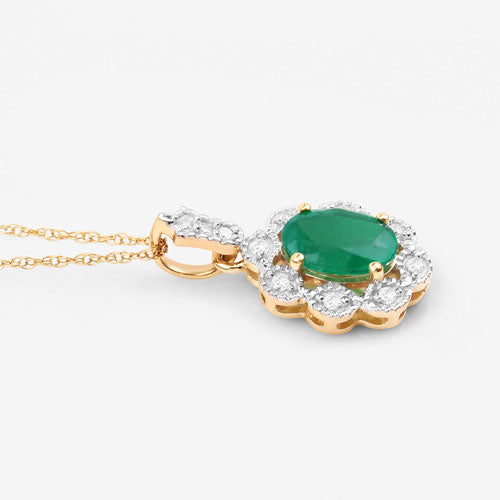 0.79 Carat Genuine Zambian Emerald and White Diamond 10K Yellow Gold Pendant on sale at MyriadMart