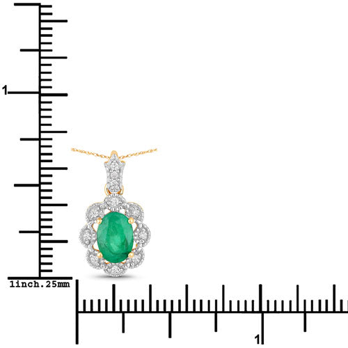 0.79 Carat Genuine Zambian Emerald and White Diamond 10K Yellow Gold Pendant on sale at MyriadMart