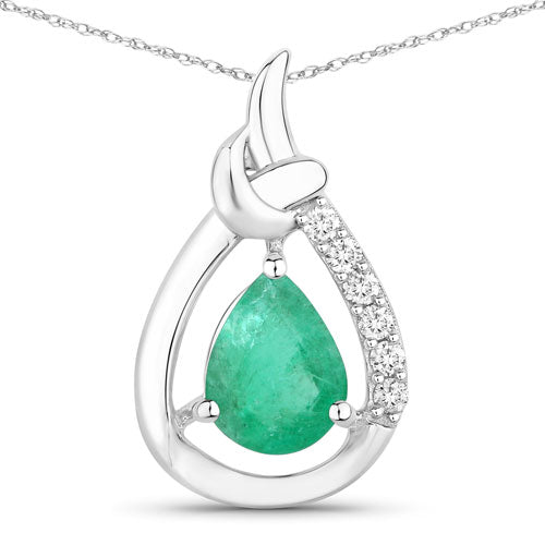 1.18 Carat Genuine Zambian Emerald and White Diamond 10K White Gold Pendant on sale at MyriadMart