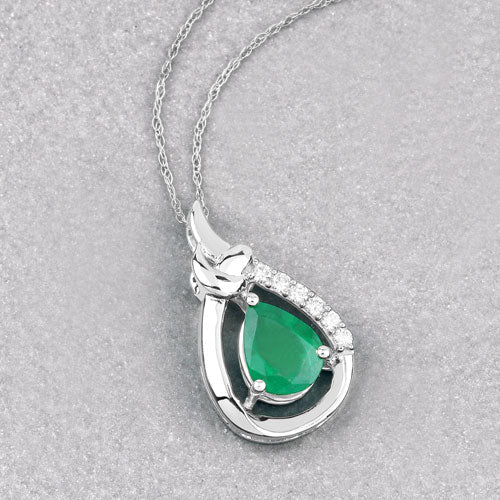 1.18 Carat Genuine Zambian Emerald and White Diamond 10K White Gold Pendant on sale at MyriadMart
