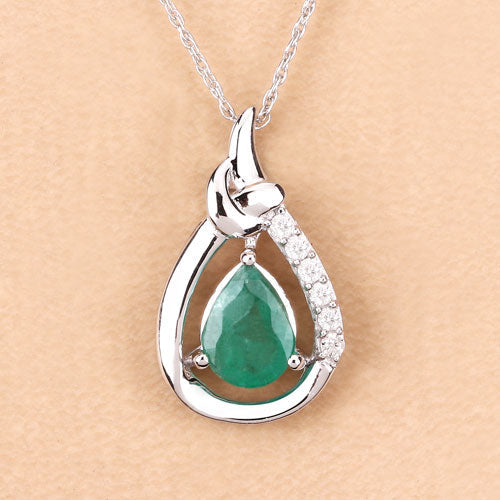 1.18 Carat Genuine Zambian Emerald and White Diamond 10K White Gold Pendant on sale at MyriadMart