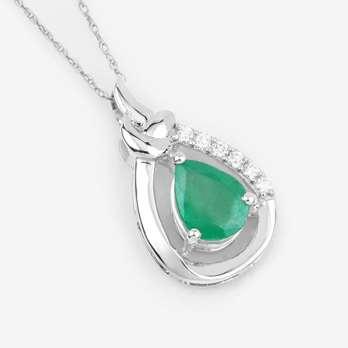 1.18 Carat Genuine Zambian Emerald and White Diamond 10K White Gold Pendant on sale at MyriadMart