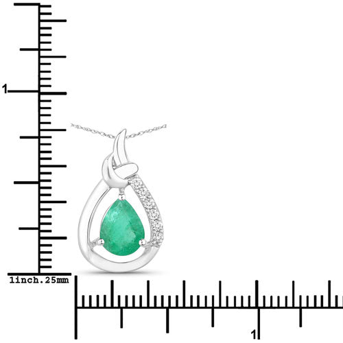 1.18 Carat Genuine Zambian Emerald and White Diamond 10K White Gold Pendant on sale at MyriadMart
