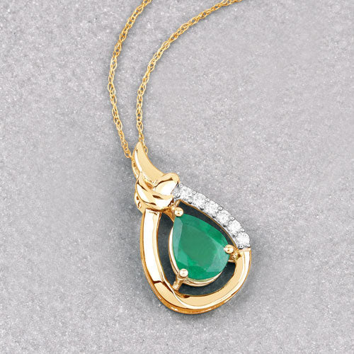 1.18 Carat Genuine Zambian Emerald and White Diamond 10K Yellow Gold Pendant on sale at MyriadMart