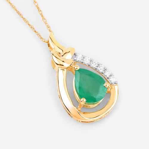 1.18 Carat Genuine Zambian Emerald and White Diamond 10K Yellow Gold Pendant on sale at MyriadMart