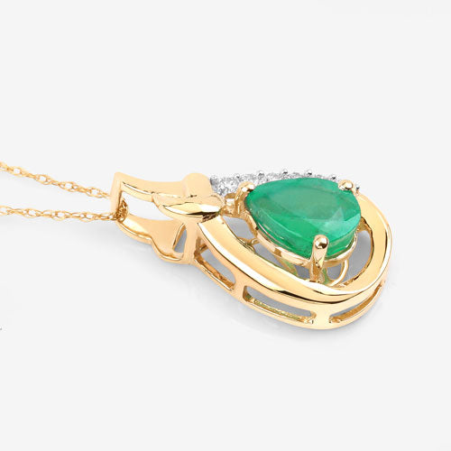 1.18 Carat Genuine Zambian Emerald and White Diamond 10K Yellow Gold Pendant on sale at MyriadMart