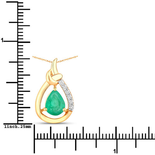 1.18 Carat Genuine Zambian Emerald and White Diamond 10K Yellow Gold Pendant on sale at MyriadMart