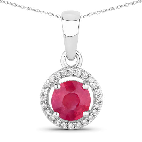 0.62 Carat Genuine Ruby and White Diamond 14K White Gold Pendant on sale at MyriadMart
