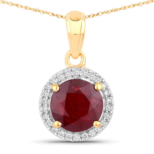 1.49 Carat Genuine Ruby and White Diamond 14K Yellow Gold Pendant on sale at MyriadMart