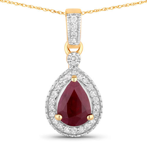 1.01 Carat Genuine Ruby and White Diamond 14K Yellow Gold Pendant on sale at MyriadMart