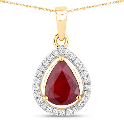 1.61 Carat Genuine Ruby and White Diamond 14K Yellow Gold Pendant on sale at MyriadMart