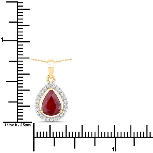 1.61 Carat Genuine Ruby and White Diamond 14K Yellow Gold Pendant on sale at MyriadMart