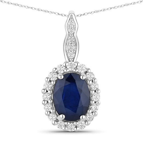 1.79 Carat Genuine Blue Sapphire and White Diamond 14K White Gold Pendant on sale at MyriadMart