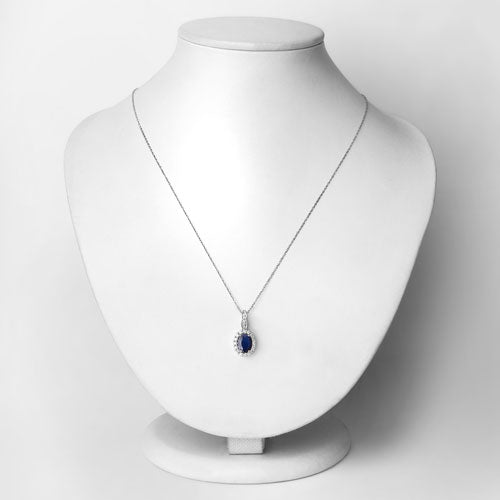 1.79 Carat Genuine Blue Sapphire and White Diamond 14K White Gold Pendant on sale at MyriadMart