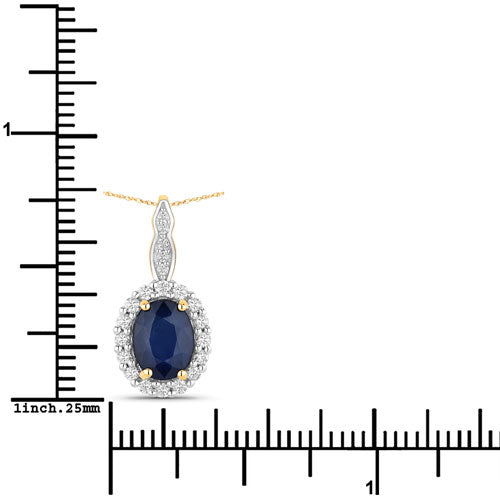 1.79 Carat Genuine Blue Sapphire and White Diamond 14K Yellow Gold Pendant on sale at MyriadMart