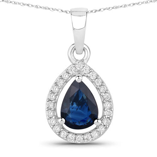 0.91 Carat Genuine Blue Sapphire and White Diamond 14K White Gold Pendant on sale at MyriadMart