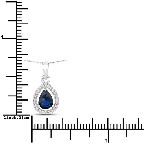 0.91 Carat Genuine Blue Sapphire and White Diamond 14K White Gold Pendant on sale at MyriadMart