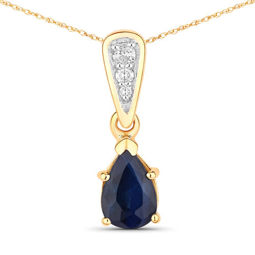 0.85 Carat Genuine Blue Sapphire and White Diamond 14K Yellow Gold Pendant on sale at MyriadMart
