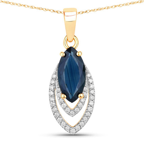 1.42 Carat Genuine Blue Sapphire and White Diamond 14K Yellow Gold Pendant on sale at MyriadMart