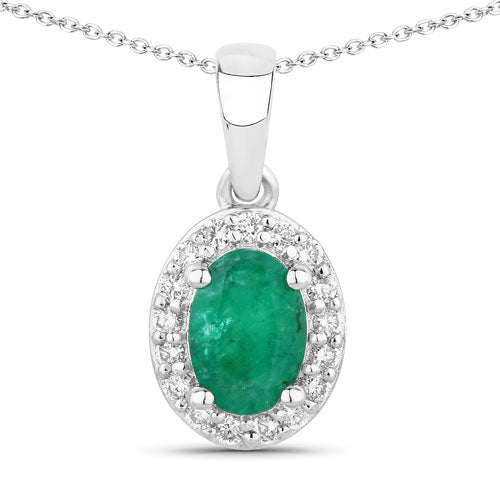 0.89 Carat Genuine Zambian Emerald and Lab Grown Diamond .925 Sterling Silver Pendant on sale at MyriadMart