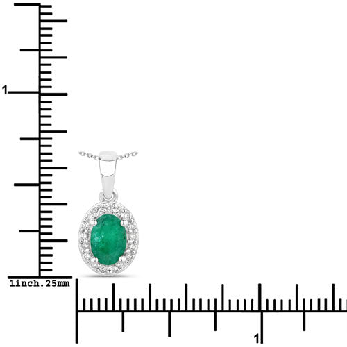 0.89 Carat Genuine Zambian Emerald and Lab Grown Diamond .925 Sterling Silver Pendant on sale at MyriadMart