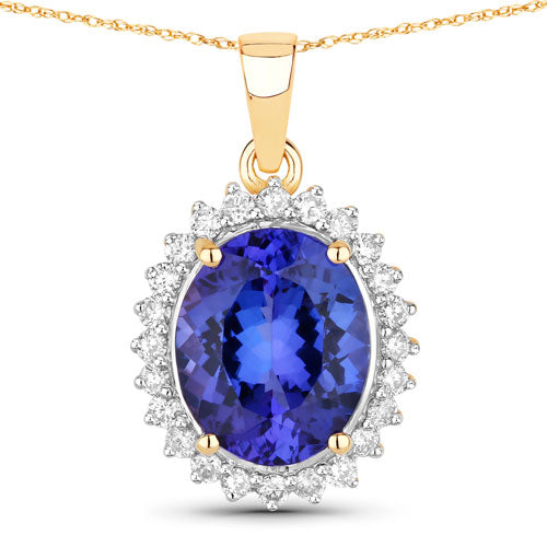4.68 Carat Genuine Tanzanite and White Diamond 14K Yellow Gold Pendant on sale at MyriadMart