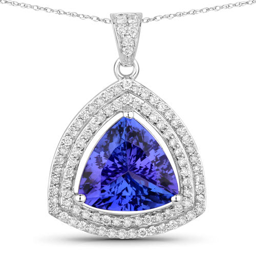 3.93 Carat Genuine Tanzanite and White Diamond 14K White Gold Pendant on sale at MyriadMart