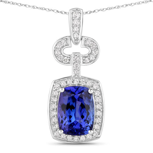 2.62 Carat Genuine Tanzanite and White Diamond 14K White Gold Pendant on sale at MyriadMart