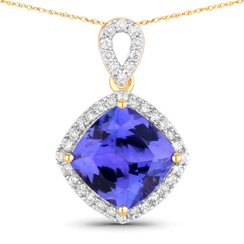 2.54 Carat Genuine Tanzanite and White Diamond 14K Yellow Gold Pendant on sale at MyriadMart
