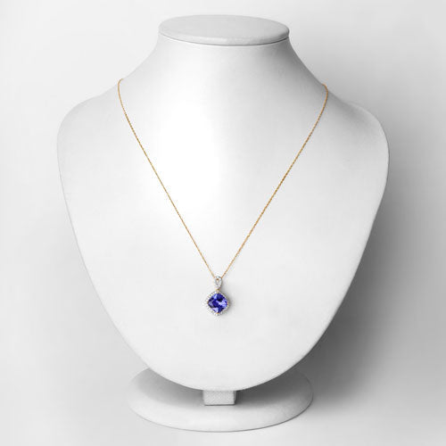 2.54 Carat Genuine Tanzanite and White Diamond 14K Yellow Gold Pendant on sale at MyriadMart