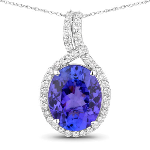 3.21 Carat Genuine Tanzanite and White Diamond 14K White Gold Pendant on sale at MyriadMart
