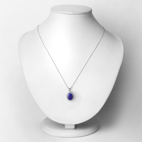 3.21 Carat Genuine Tanzanite and White Diamond 14K White Gold Pendant on sale at MyriadMart