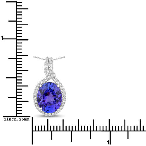 3.21 Carat Genuine Tanzanite and White Diamond 14K White Gold Pendant on sale at MyriadMart