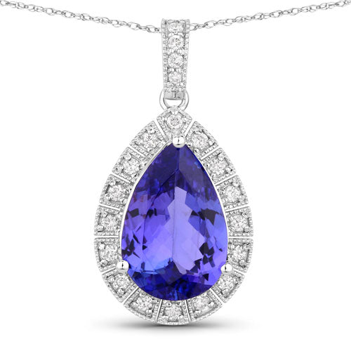 3.13 Carat Genuine Tanzanite and White Diamond 14K White Gold Pendant on sale at MyriadMart